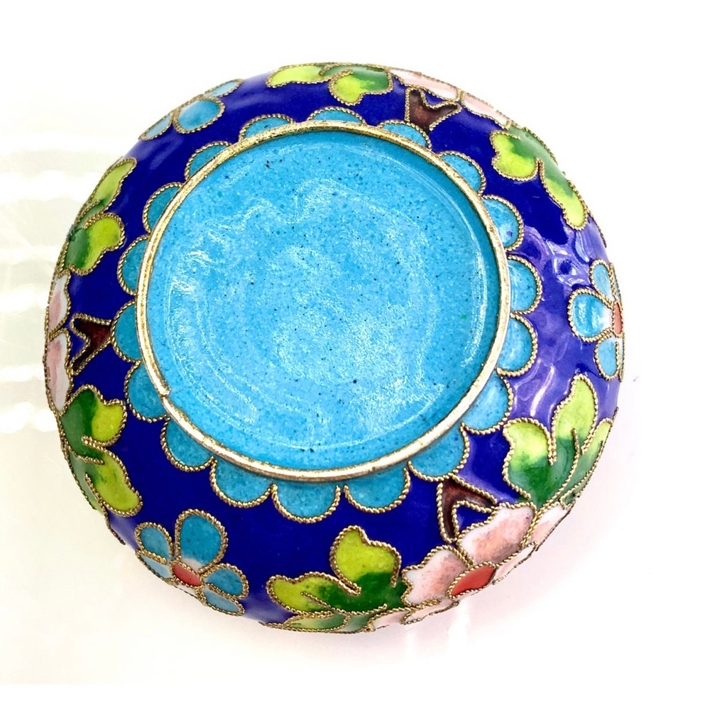 Vintage China Bronze Cloisonne Enamel Flower Dynasty Palace Regis Ashtray - Picture 7 of 12